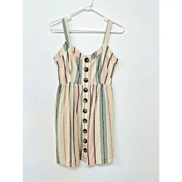 Shyanne Womens Sm Western Sundress Mini Linen Adjustable Straps Button Down - Picture 3 of 16